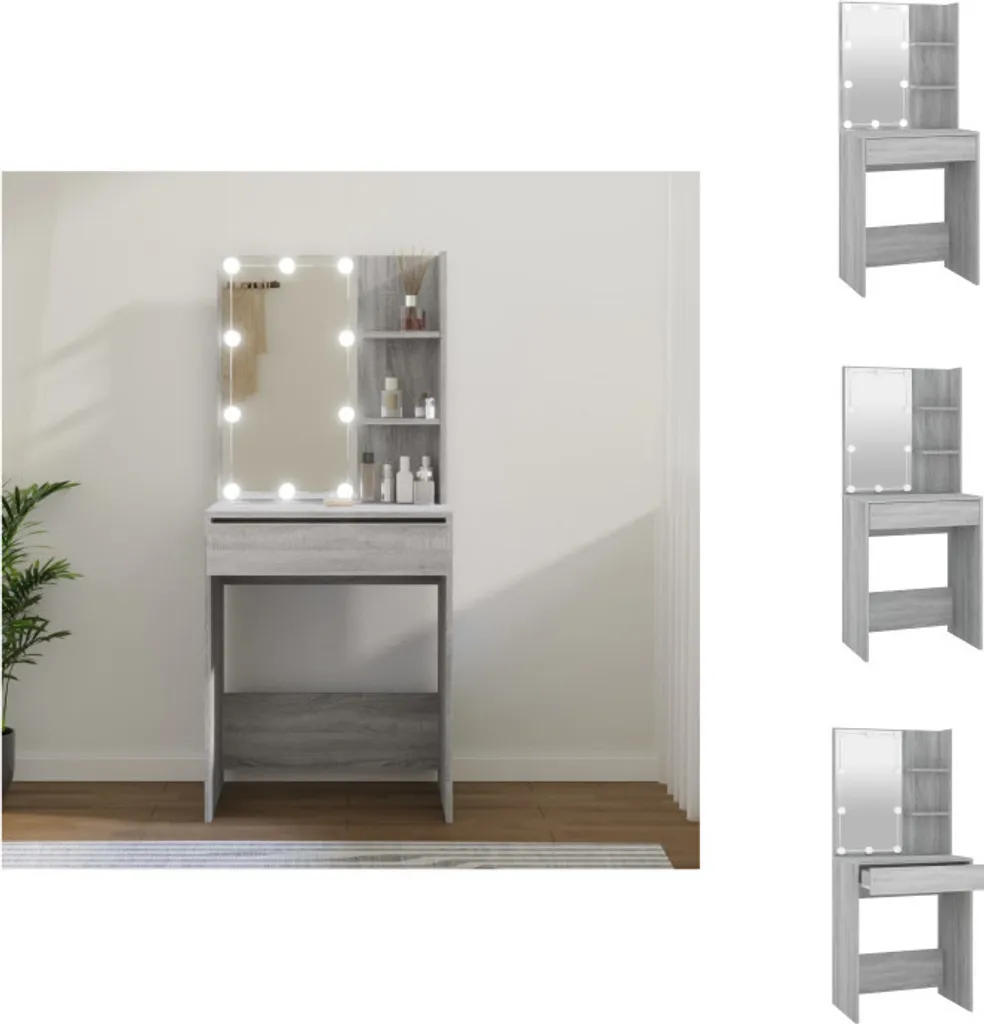 Postazione Trucco Professionale vidaXL LED 60cm Grigio Sonoma Design