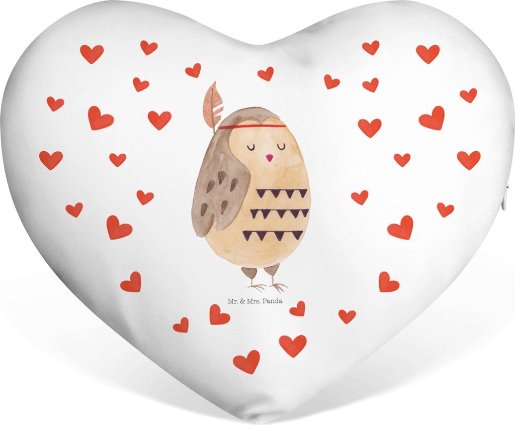 Mr. & Mrs. Panda Valentinstags Kissen Eule Federschmuck - Weiß - Geschenk, Dekoration, Owl, Sofakissen, Herz Kuschelkissen, Abenteuer, Herzkissen,...