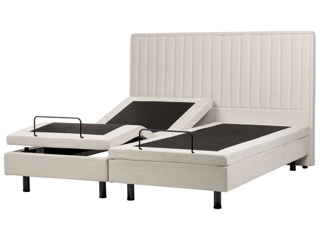 BELIANI Polsterbett Hellbeige Stoffbezug Gesteppt 180x200 cm Elektrisch Verstellbar Fernbedienung Hohes Kopfteil Modern Schlafzimmer Doppelbett