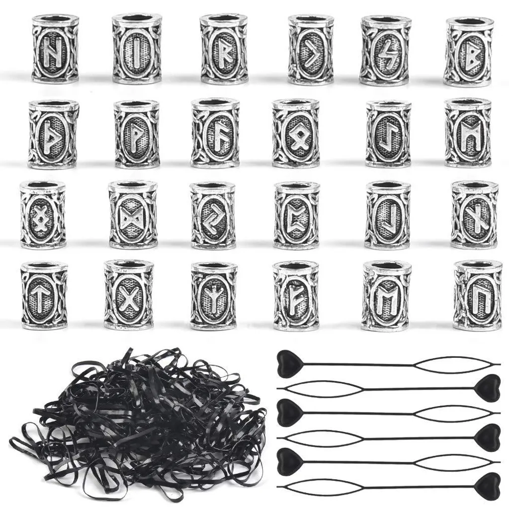 Perles de Barbe Vikings en Alliage avec Outils d'Enfilage et Élastiques