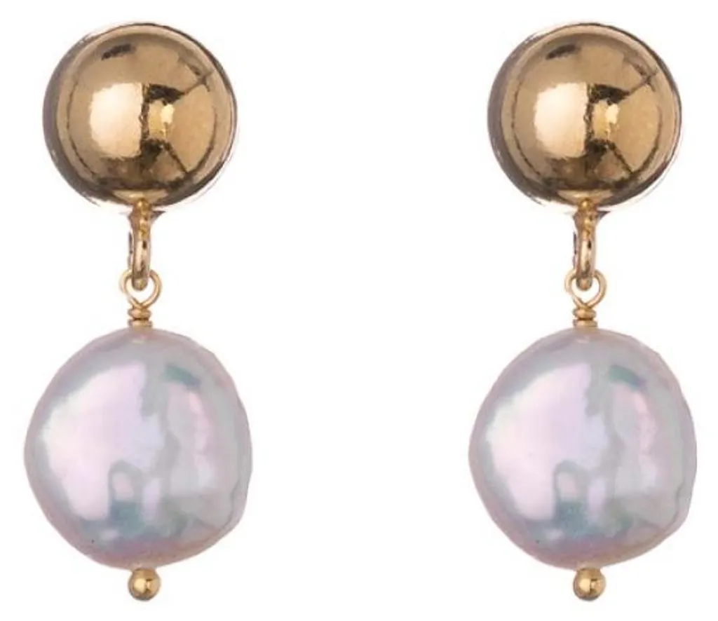 Boucles d'oreilles pendantes anti-ternissement en plaqué or et perle vraie
