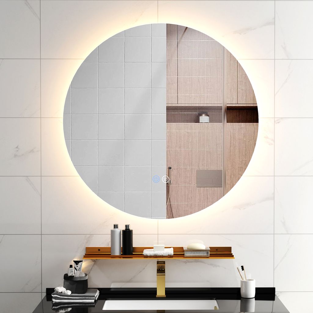 COSTWAY 60 CM LED-Badezimmerspiegel, Schminkspiegel mit 3-Farben-Licht und einstellbarer Helligkeit, Selbstabtauung und Memory-Funktion