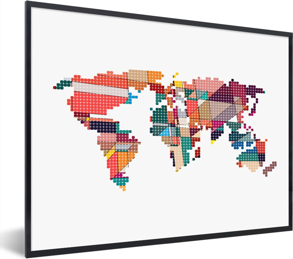 MuchoWow MuchoWow Gerahmtes Poster Moderne Weltkarte geometrische Formen 80x60 cm - Poster mit zchwarzem Bilderrahmen - Schwarzem - Mit Gestell