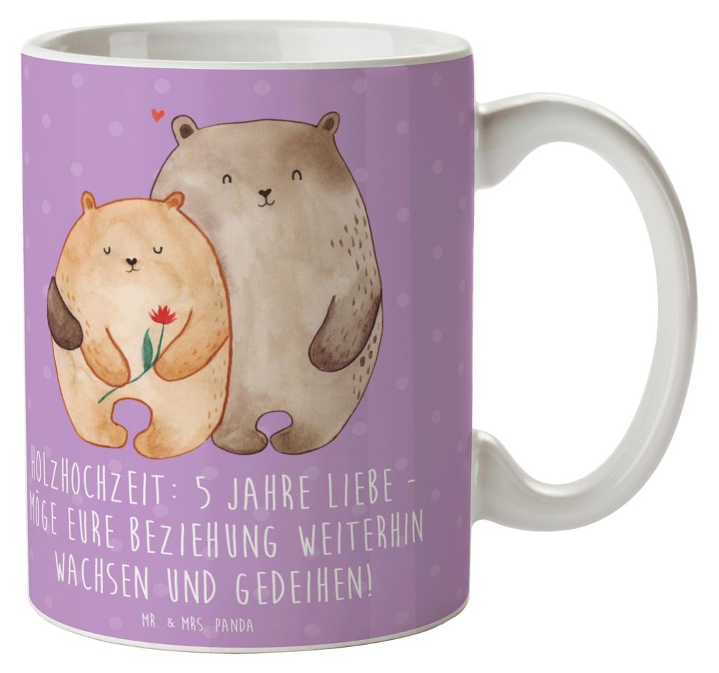 Mr. & Mrs. Panda Pott 5. Hochzeitstag Holzhochzeit - Lavendeltraum - Geschenk, beständig, Teepott, Heiraten, Geschenktasse, gemeinsam, Kaffeepott,...