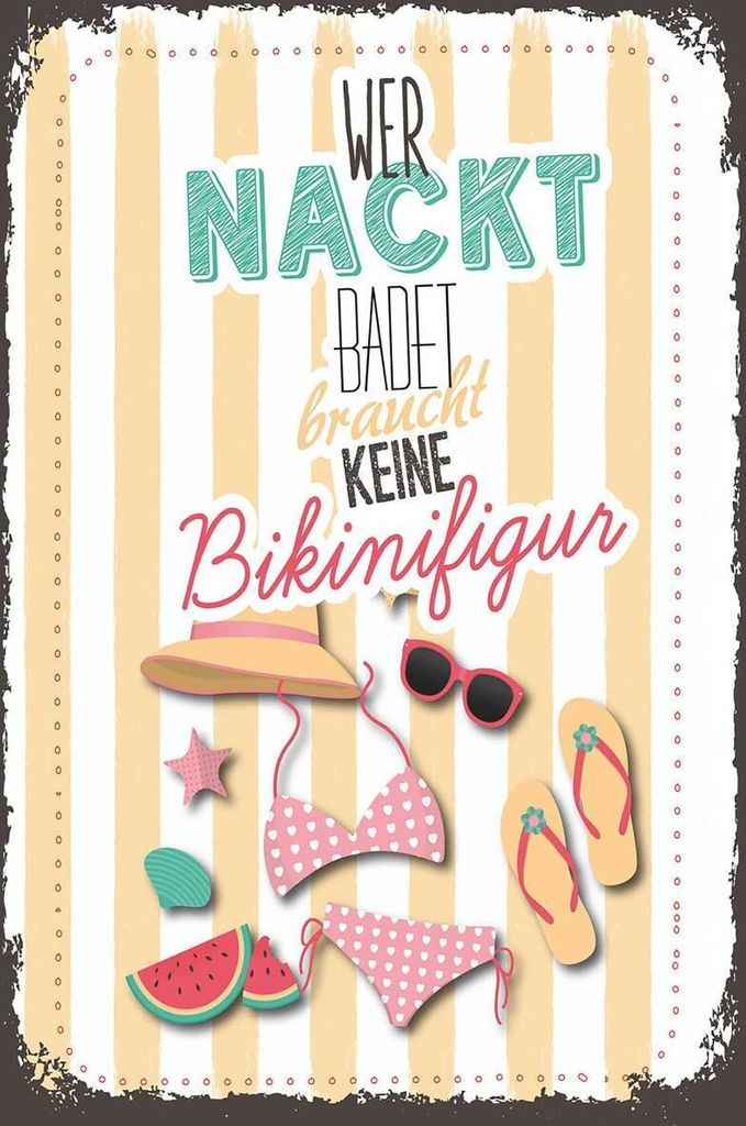 vianmo Holzschild 18x12 cm wer nackt badet keine Bikinifigur