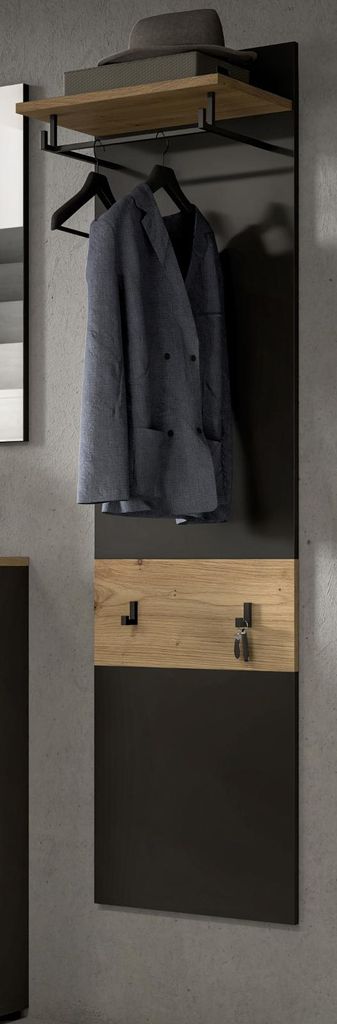 Garderobenpaneel "Cooper" in grau und Artisan Eiche Wandgarderobe 45 x 165 cm