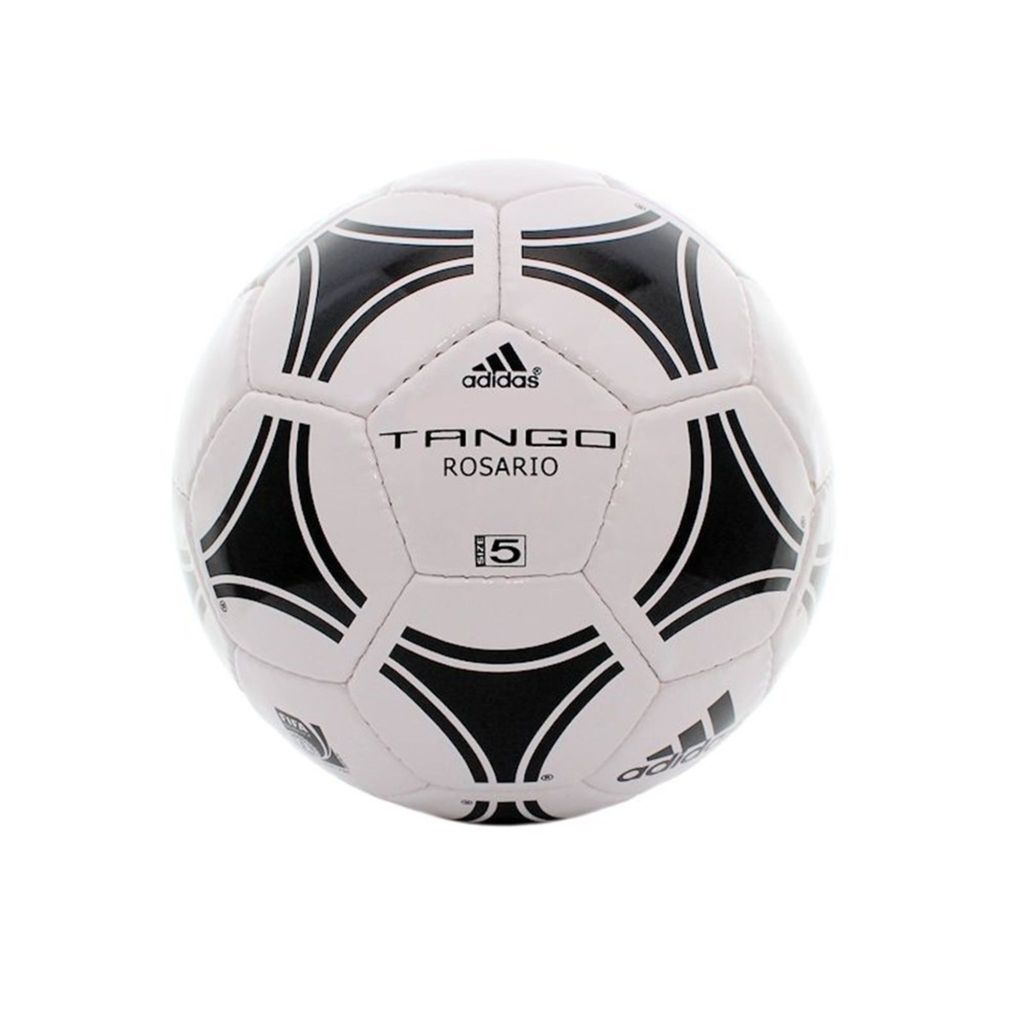 A white and black Adidas Tango Rosario soccer ball is shown against a white background.