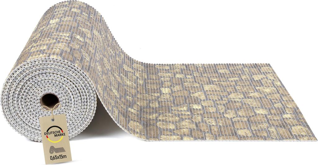 Bodenmatte Rolle 0,8x15 m Bruchstein, PVC, rutschfeste Weichschaummatte zuschneidbar, geeignet für Waschmaschinenunterlage, Badematte