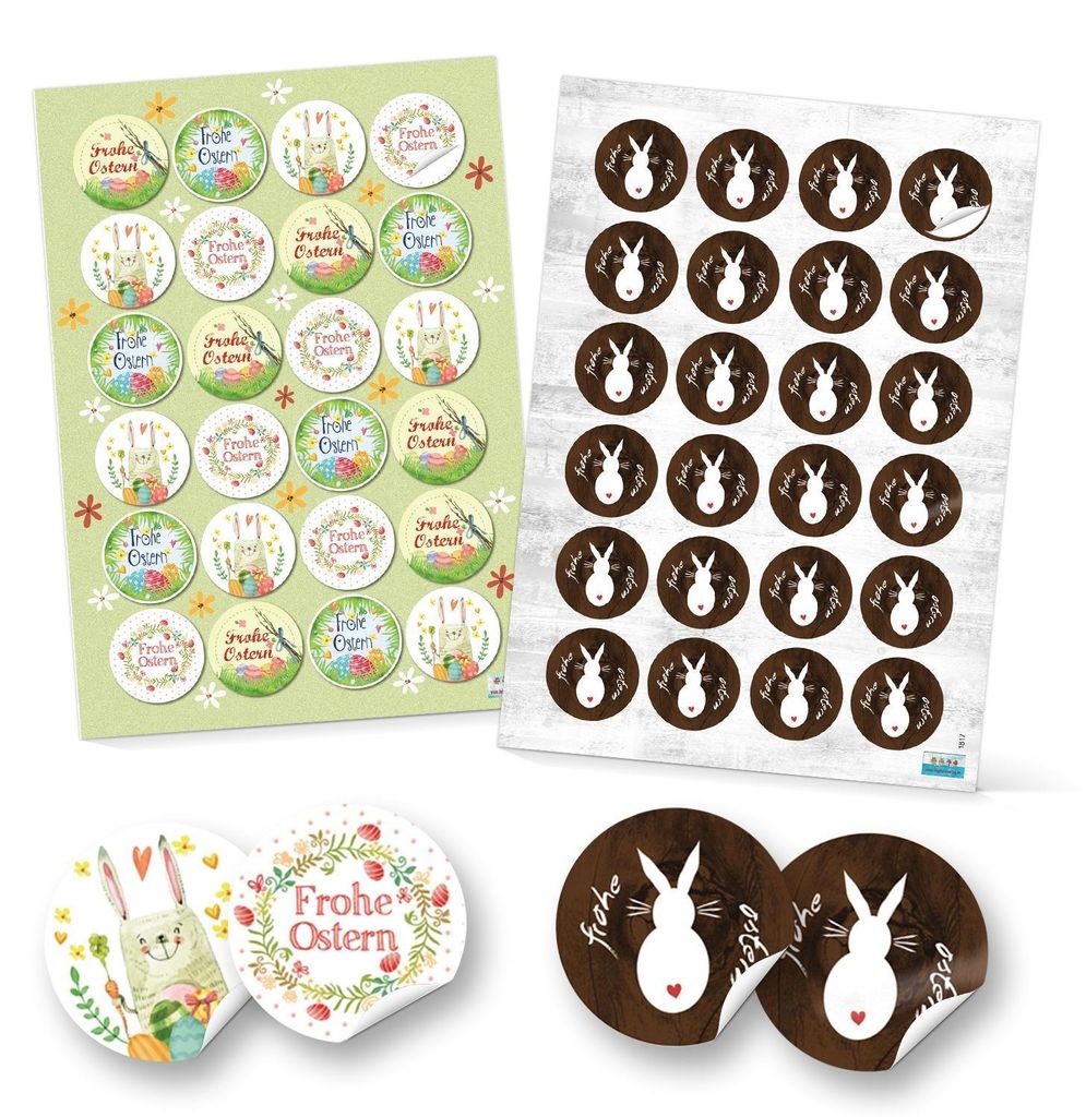 Logbuch-Verlag Set 48 Frohe Ostern Aufkleber Osterhase Osterdeko bunt Osteraufkleber rund Verpackung Kindergeschenke Geschenke Give-Away grün gelb...