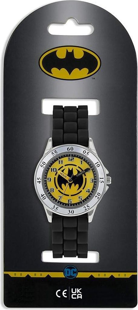 A Batman watch displayed on its retail packaging.
