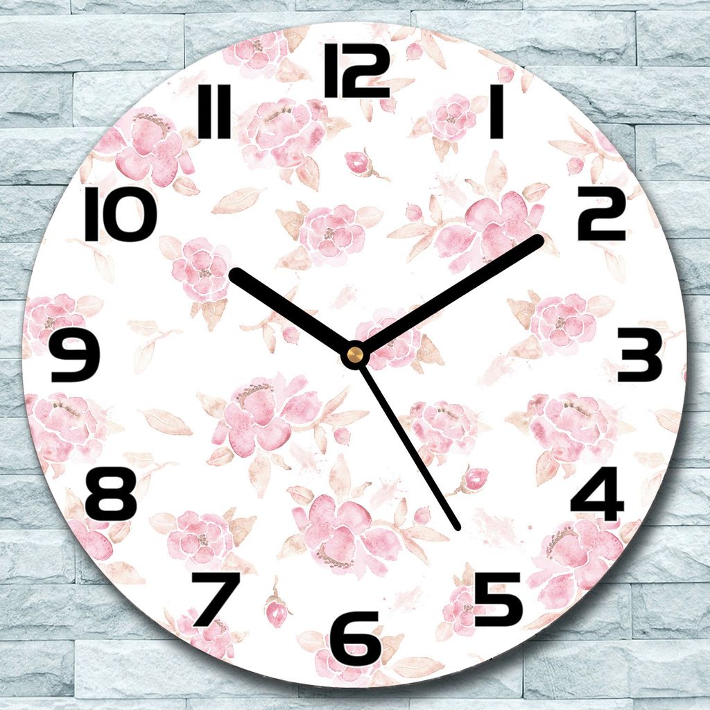 Wanduhr aus Glas Rund fi 30 Aquarell Blumen Quarz Deko Produktbild 