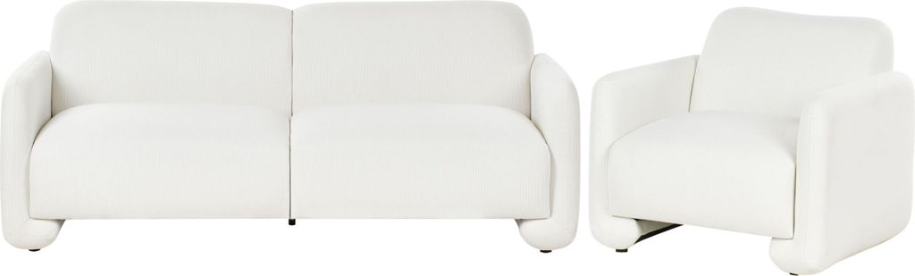 BELIANI Sofa Set Weiß Polyester Polsterung 3 Sitzer Sofa Sessel Breite Rückenlehne Armlehnen Wohnzimmermöbel Retro