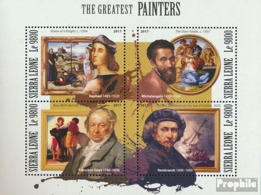 Briefmarken Sierra Leone 2017 Mi 9035-9038 Kleinbogen (kompl. Ausg.) postfrisch Die größten Maler