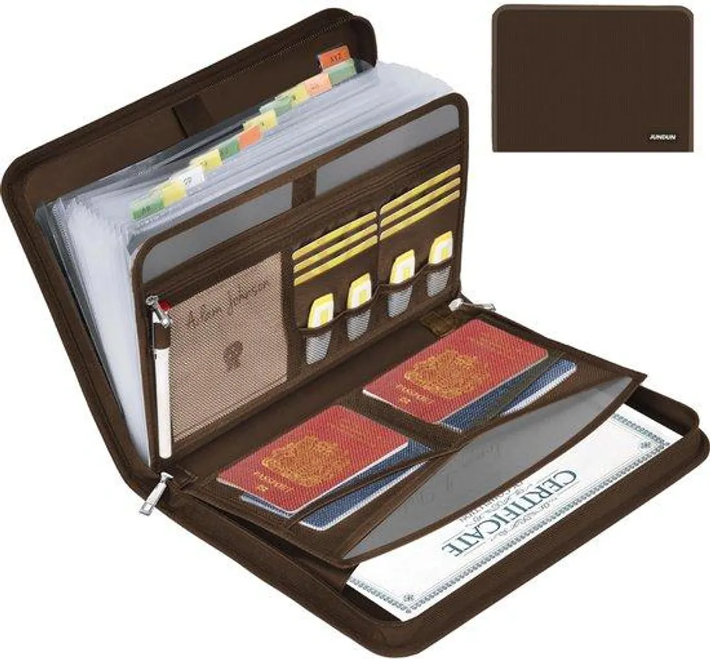 Trieur A4 zippé contre la perte de documents - 13 soufflets marron pro