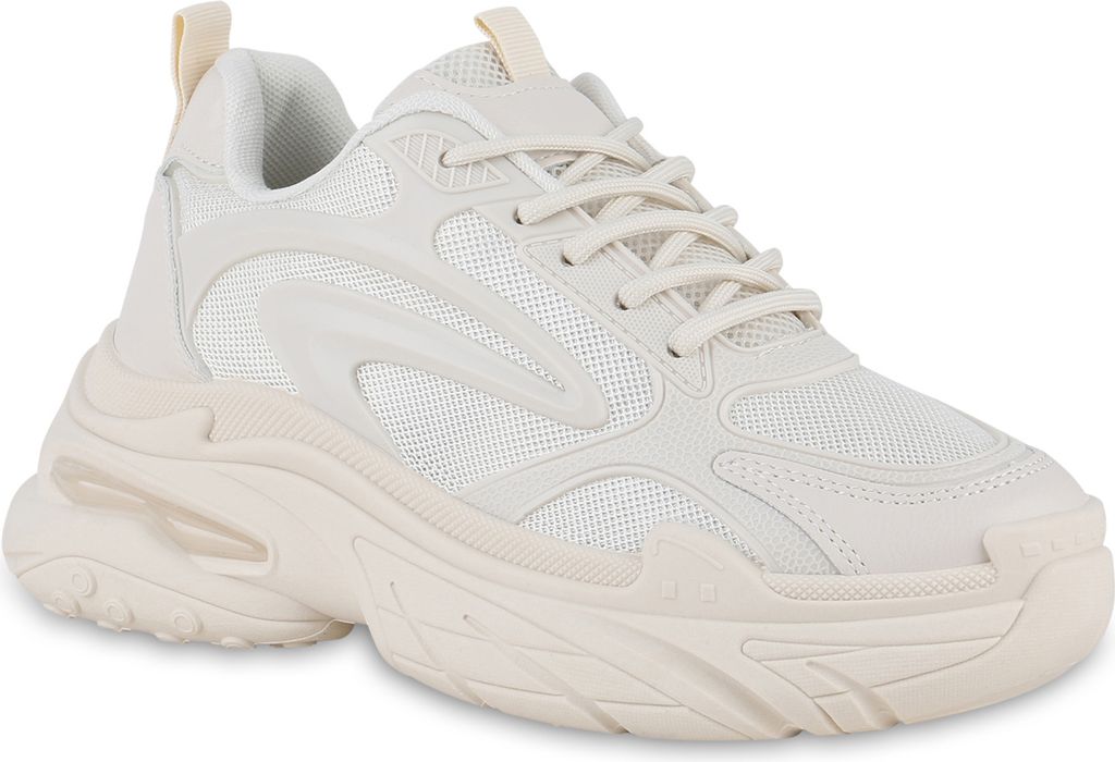 VAN HILL Damen Plateau Sneaker Schnürer Profil-Sohle Schnür-Schuhe 840979, Farbe: Beige, Größe: 37