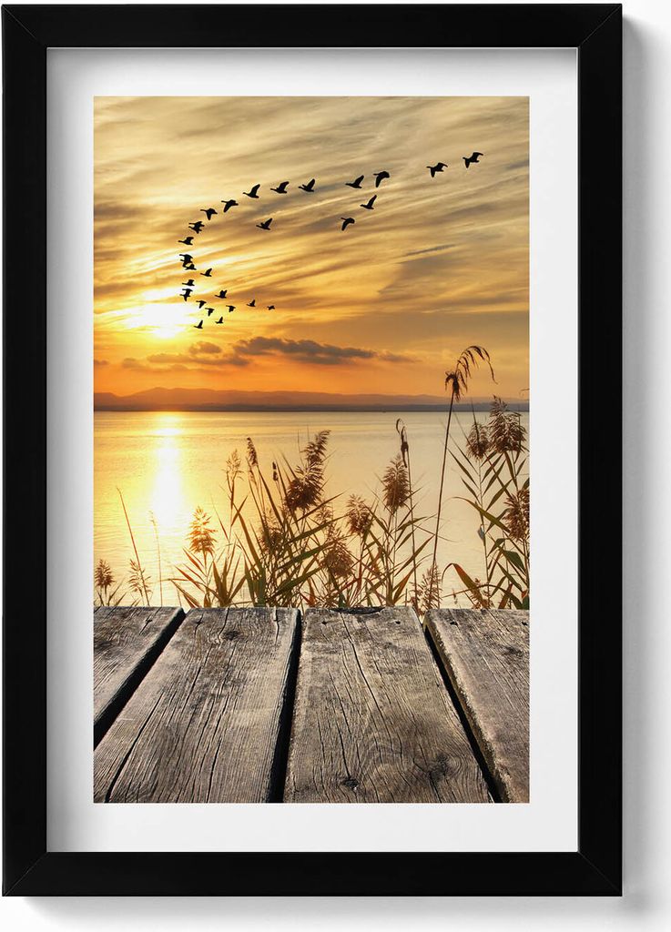 Pier bei Sonnenuntergang– Wandbild mit Rahmen – Gerahmtes Bild – Wanddekoration – 20x30 cm – Schwarz
