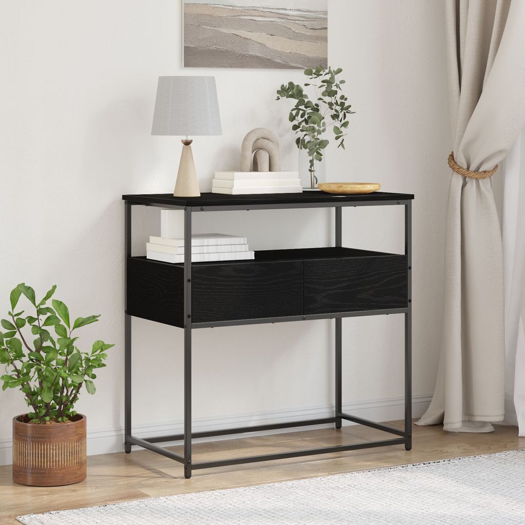 Konsolentisch Schwarz Eiche 75x40x75 cm Holzwerkstoff und Stahl, Beistelltische DesignMöbel Neu