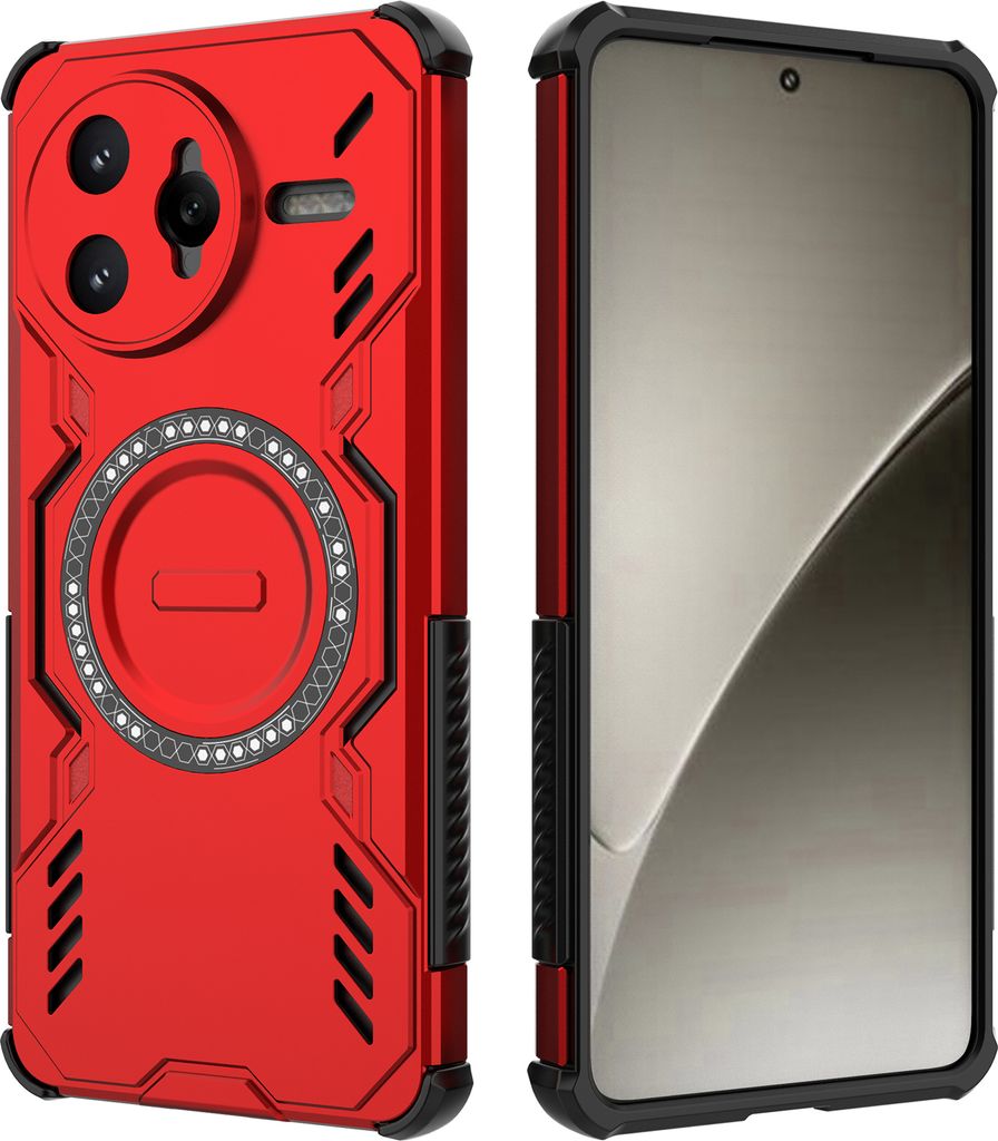 Magnetisch Hülle für Xiaomi Poco F7 Ultra / Redmi K80 Pro, Hybrid PC TPU Bumper Stoßfestes Loch Wärmeableitung Handyhülle Rot