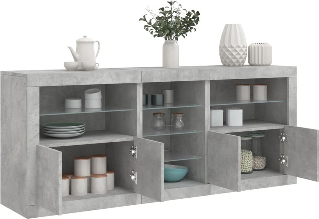 Sideboard Kommode mit LED-Leuchten Betongrau 181,5x37x67 cm 3209040