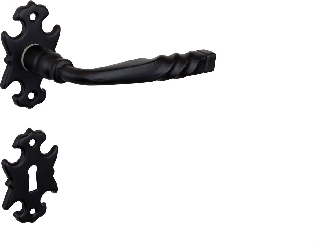Maniglie per porte rustiche nere su rosetta con rosette a Immagine del prodotto 