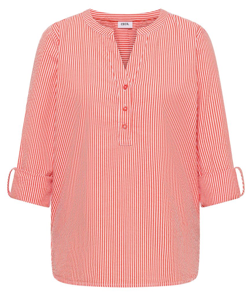 CECIL Damen Seersucker Bluse Gestreift Orange Langarm Casual