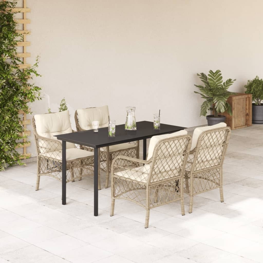 Maison Exclusive - 5-tlg. Garten-Essgruppe mit Kissen Beige Poly Rattan