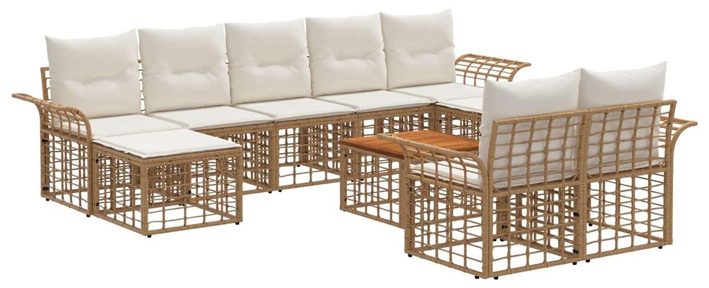 Outdoor-Sofagarnitur 10 pcs Natürlich und Cremweiß Polyester