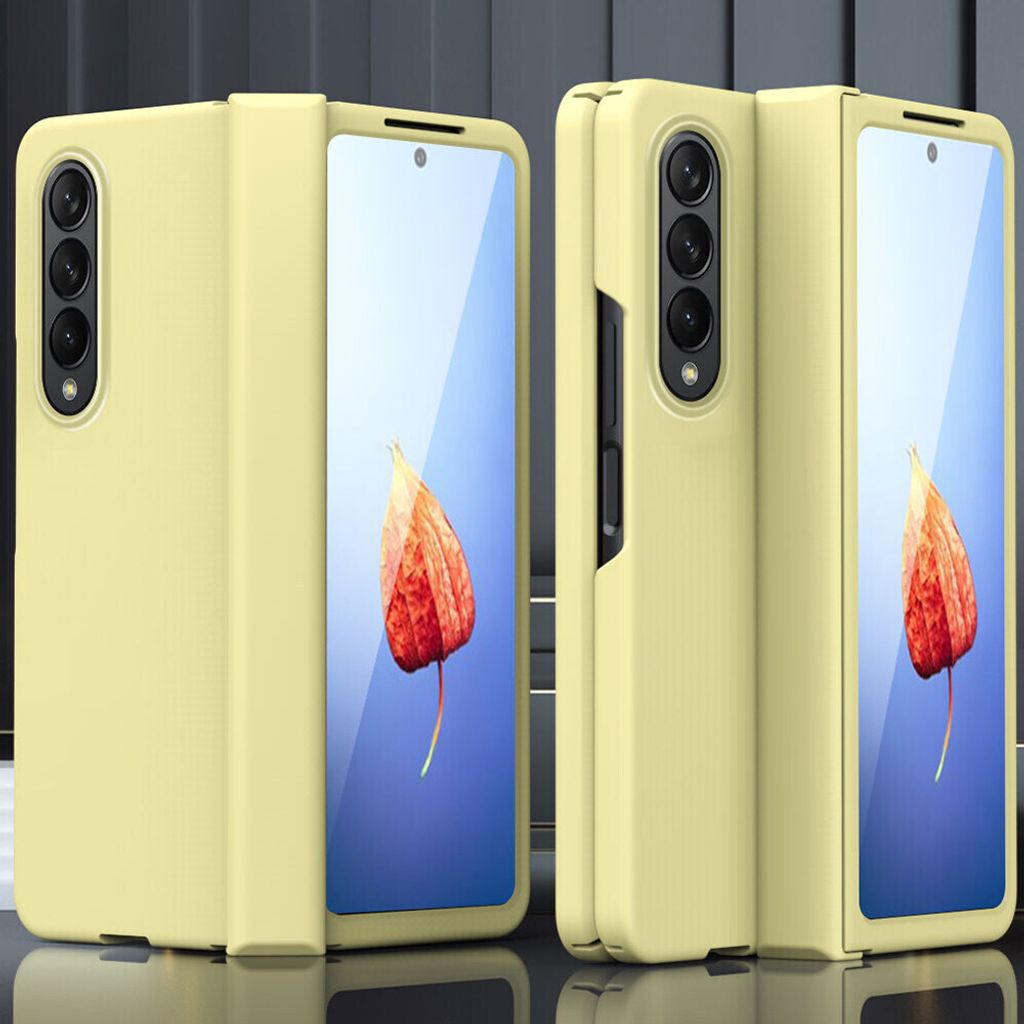 Galaxy Z Fold4 5G Hülle, Scharnierschutz Hartes PC Anti-Kratzer Schutzhülle mit Displayschutzfolie für Samsung Galaxy Z Fold 4 5G Gelb