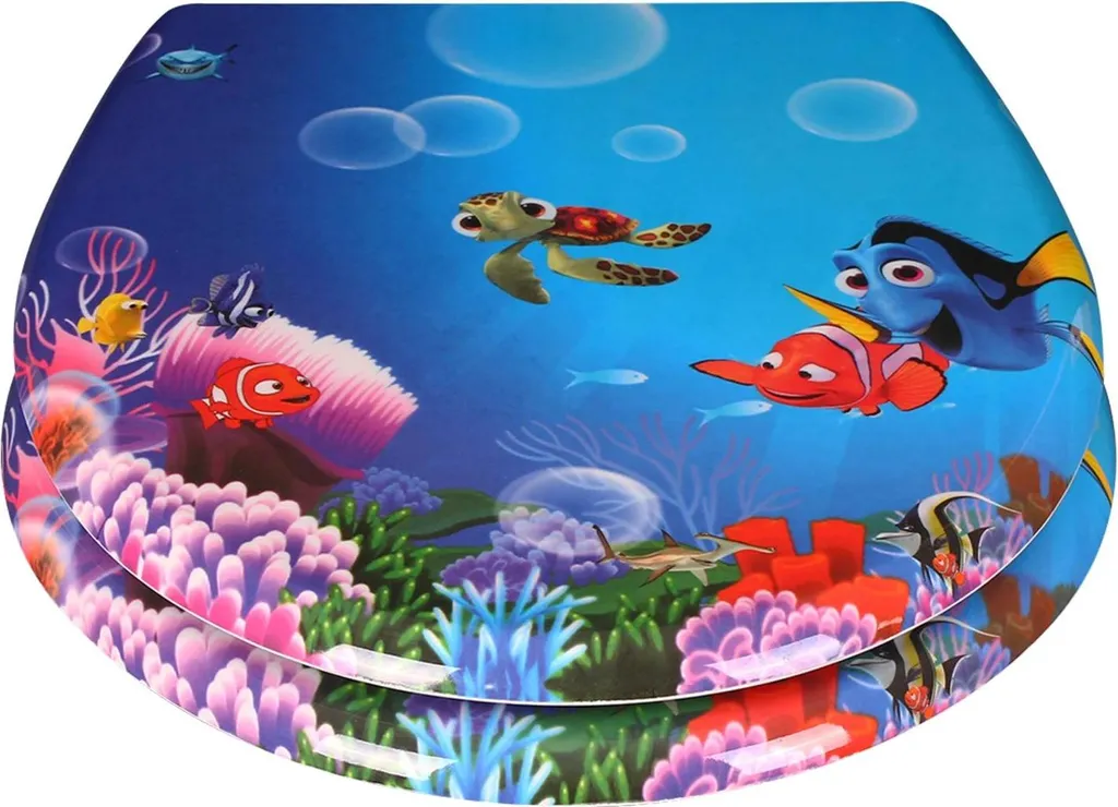 Sedile per WC - Apertura frontale - Meccanismo soft-close - Chiusura rapida - Motivo pesce rosso - Plastica - Viola