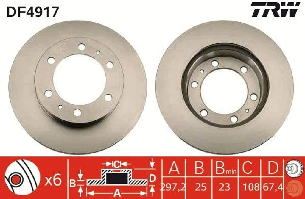Disque de frein avant ventilé TRW DF4917 compatible Toyota Hilux 4x4