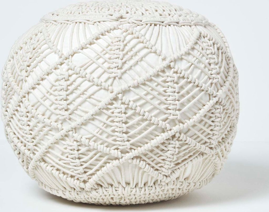 HOMESCAPES Großer gehäkelter Pouf, natur, 40 x 50 cm