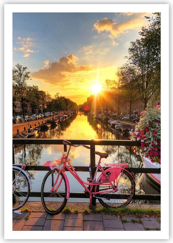Poster - Poster ohne Rahmen - Bikes Kanal Amsterdam Architektur - 70x100 cm - Wand Bild - Wanddeko - Wandbilder - Kunstposter - Wandposter - Bilder...