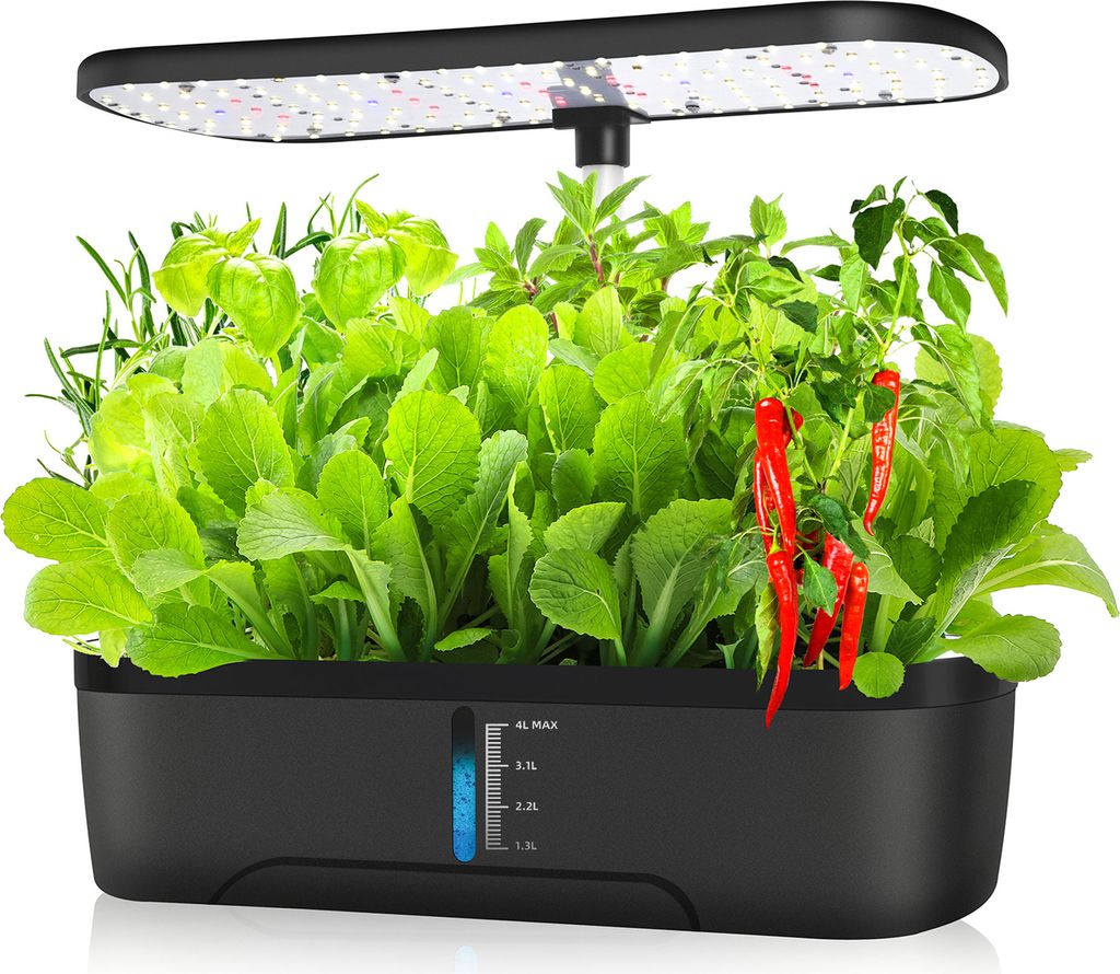 Hydroponisches Anbausystem Innen Garten Höhenverstellbar Pflanzenkeimung Set mit 82 LED Vollspektrum Wachstumslicht und Timer, 8 Loch