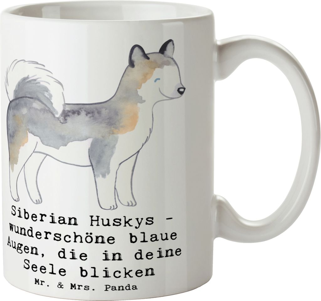 Mr. & Mrs. Panda Tasse Siberian Husky Augenzauber - Weiß - Geschenk, Gefühle, Augenfarbe, Kaffeetasse, Hunderasse, Kaffeebecher, Hunderassen Eige...