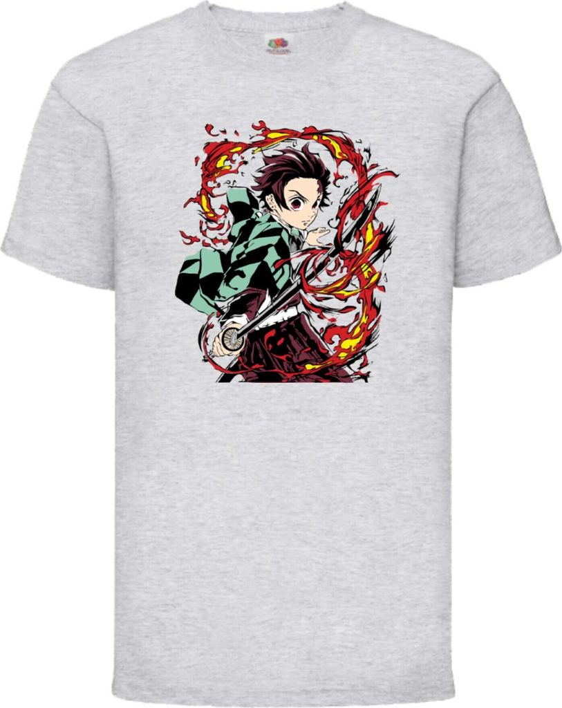 Kinder T-Shirt Japan Animation Manga Anime Comics Demon Anime Slayer Tanjiro Kamado 07 Var-019, 7-8 Jahr - 128 / Grau
