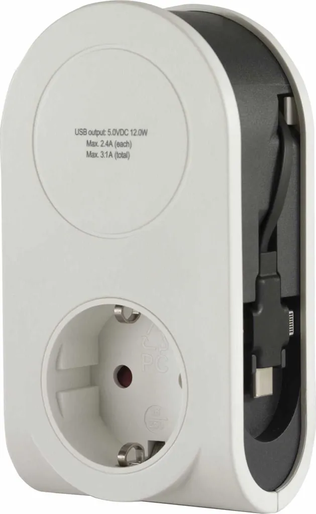 REV Caricatore USB Flex 3in1 Cavo 0,8m + Presa Schuko Passante