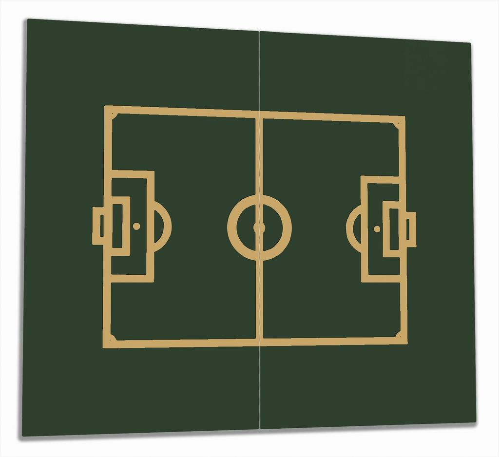 Wallario Herdabdeckplatte aus Glas, Größe 60 x 52 cm 2-teilig, Motiv Fußball - Fußballfeld gezeichnet in grün und gelb