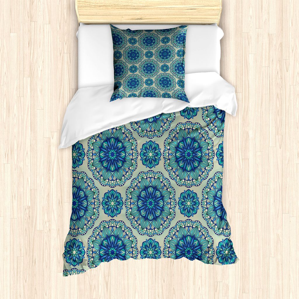 ABAKUHAUS Mandala Bettbezug Set für Einzelbetten, Floral ornamentale Details, Milbensicher Allergiker geeignet mit Kissenbezug, 135 cm x 200 cm - ...