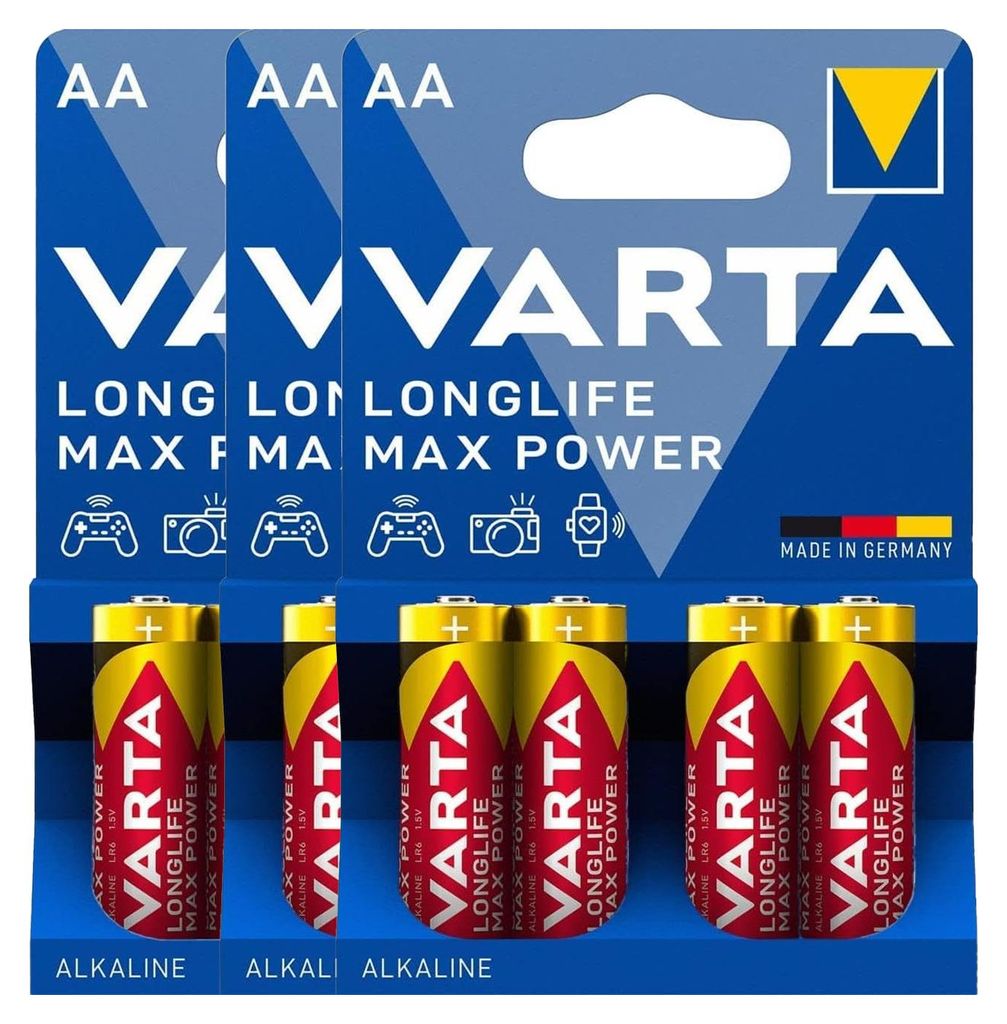A retail package of VARTA AA batteries.