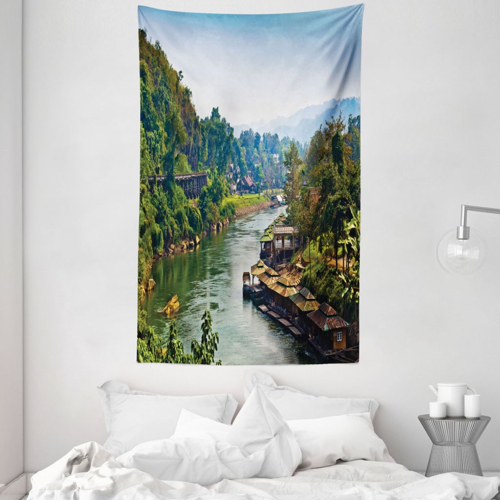 ABAKUHAUS Bunt Wandteppich und Tagesdecke, Tropic Thai Village aus Weiches Mikrofaser Stoff Waschbar ohne Verblassen Digitaldruck, 140 x 230 cm, Gr...