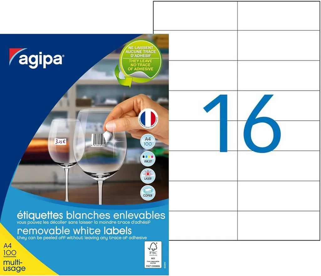 Agipa Etichette Universali 105x37 mm | 1600 Pezzi Bianco Rettangolare