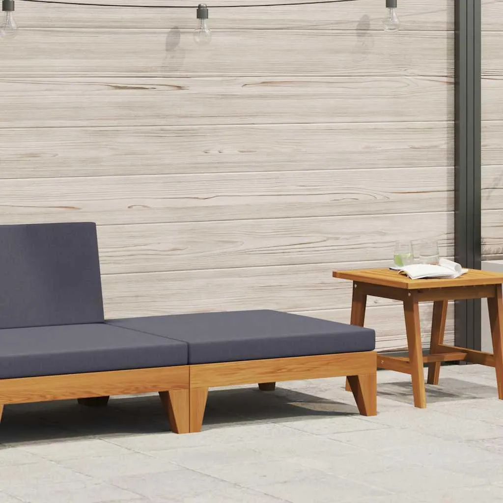 Poggiapiedi in Legno Massiccio d'Acacia - Stile Rustico e Cuscino Grigio