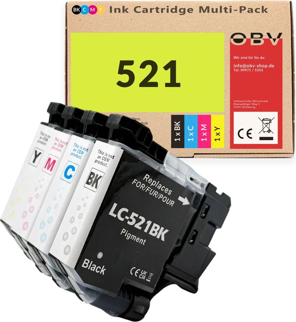 OBV Druckerpatronen Sparset für Brother LC521VAL für DCP-J1260W J1310DW J1360DW J1460DW