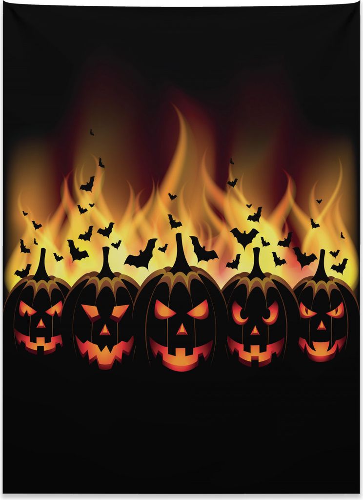 Abakuhaus Vintage Halloween Wandteppich, Jack o Laternen aus Weiches Mikrofaser Stoff Kein Verblassen Klare Farben Waschbar, 110 x 150 cm, Scharlac...