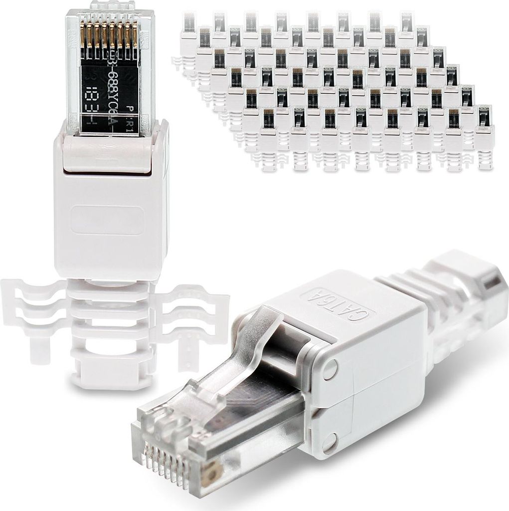 100x Netzwerkstecker CAT6A RJ45 Werkzeuglose Montage CAT 7 / 6 / 5 Netzwerk Kabel