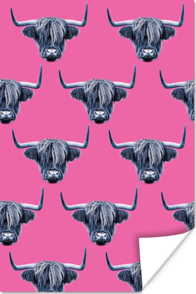 MuchoWow Poster Schottisches Hochlandrind - Muster - Grau 40x60 cm - Plakate für die Wand - Poster Babyzimmer