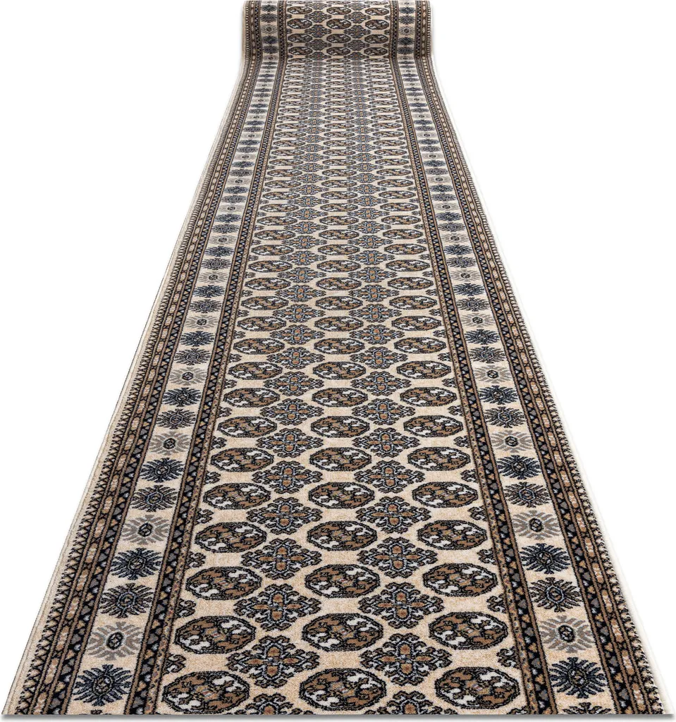 Chemin de table NAIN Rosette en laine beige et bleu foncé 100x100cm