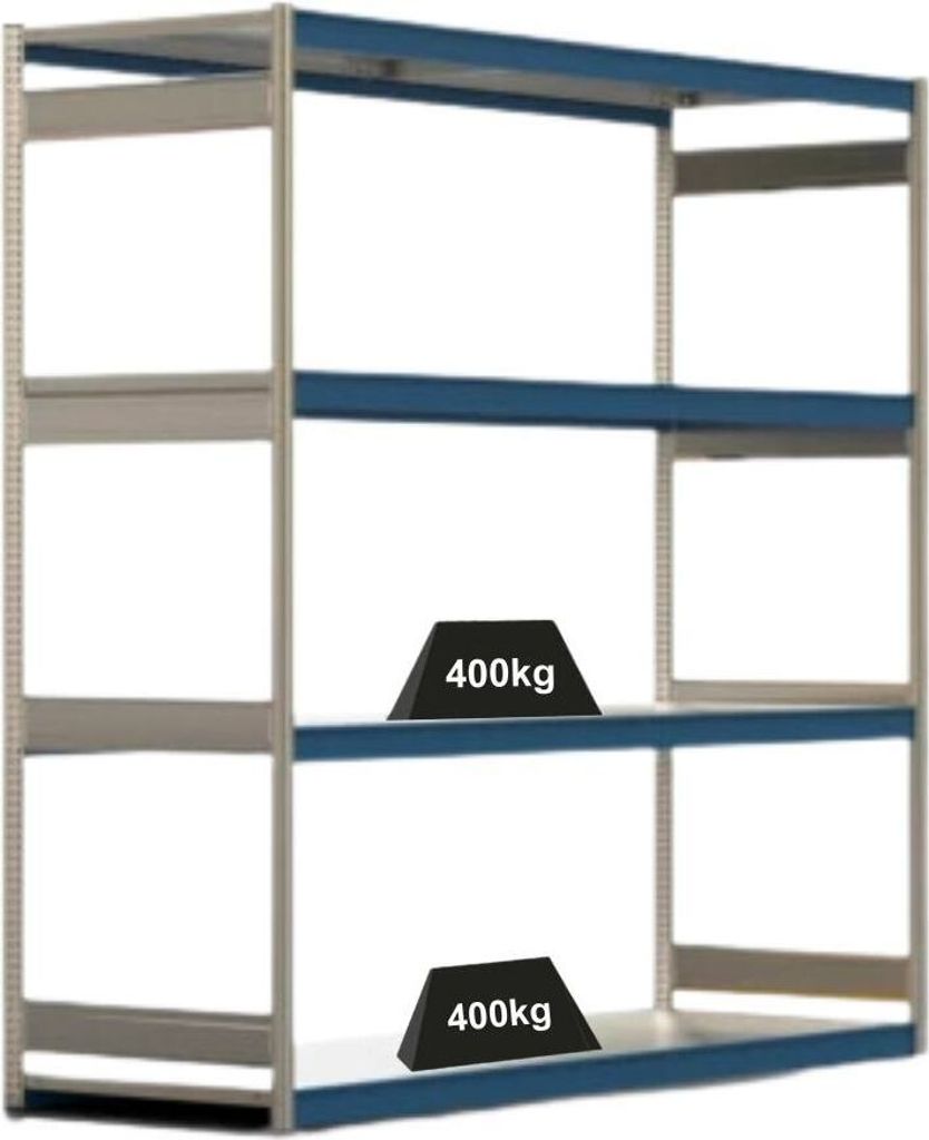 Weitspannregal ELCH Stecksystem T-Profil | Grundregal | HxBxT 250x257x80cm | 4 Ebenen | Stahlplatten-Fachboden | Fachlast 400kg | Enzianblau