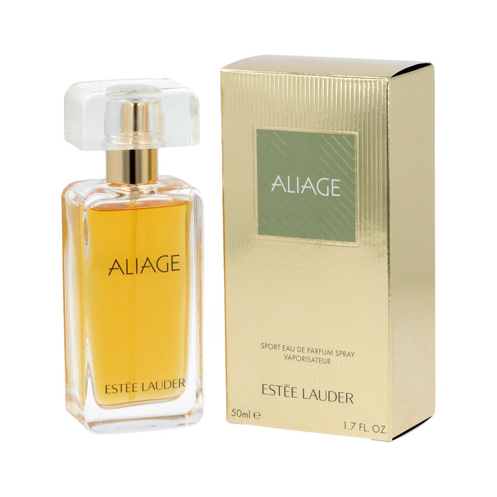 A bottle of Estee Lauder Alliage Sport Eau de Parfum and its packaging are displayed against a white background.