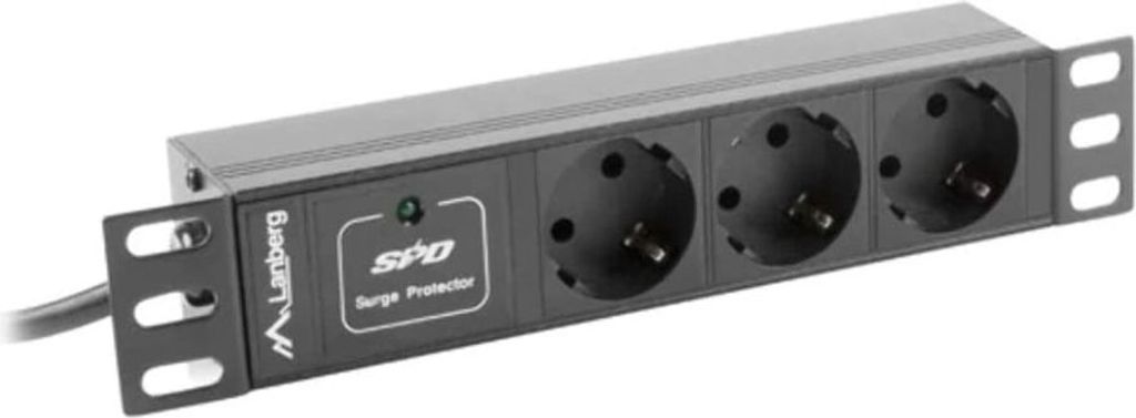 Lanberg Listwa zasilająca PDU 10" 1U 3x Schuko 2m czarna Zdjęcie produktu